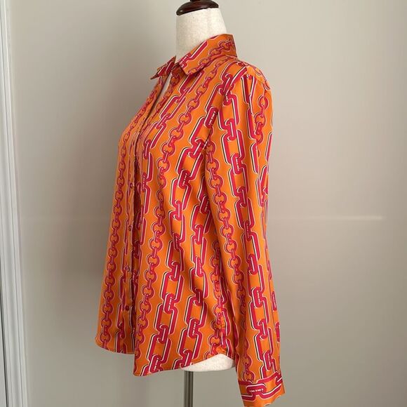 Maison d’Amelie Paris Women’s Retro Chains Silky Long Sleeve Button Up Blouse M - Picture 5 of 10